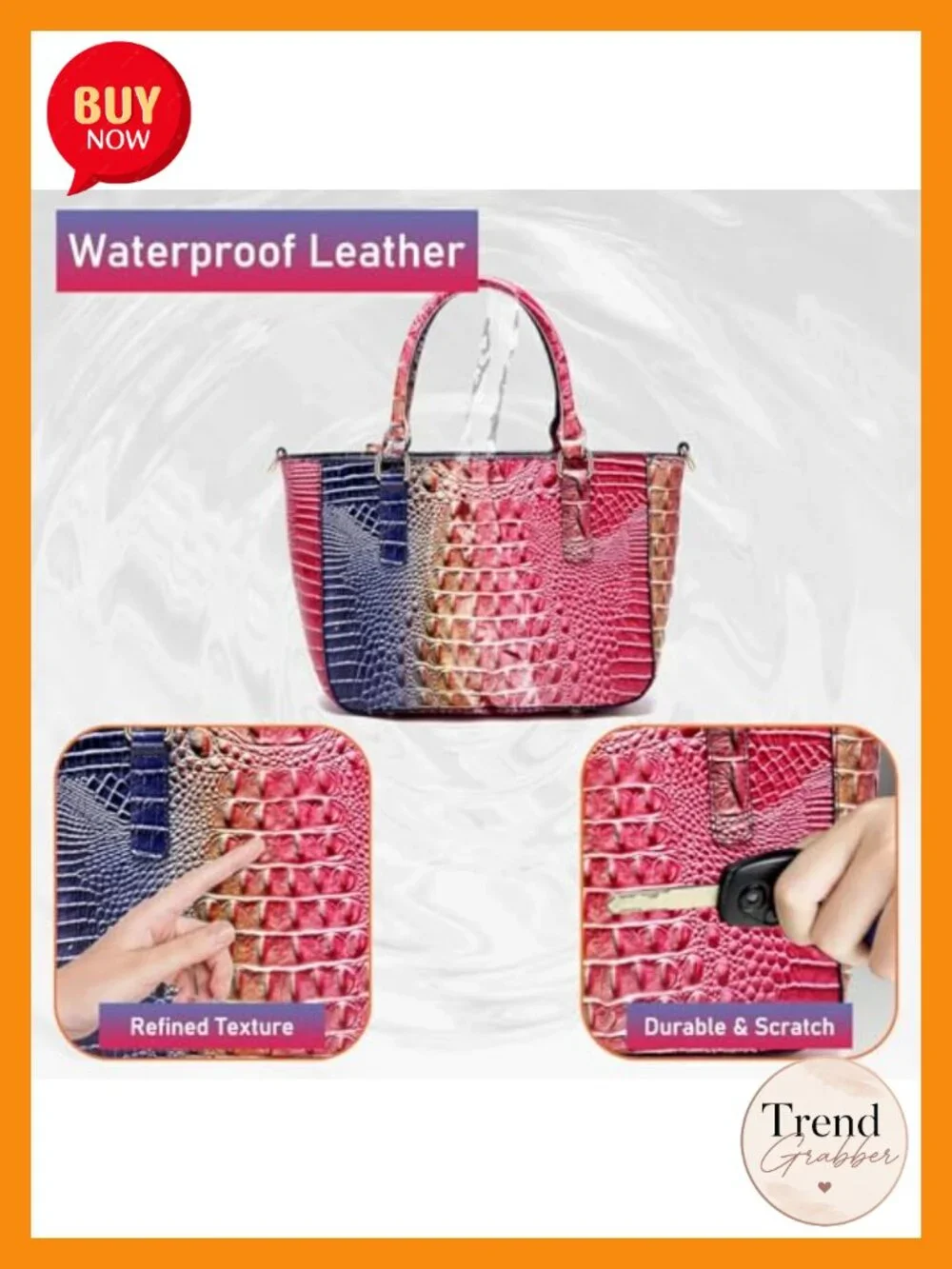 Faux Leather Crocodile Embossed Zip Satchel Tote Crossbody Bag